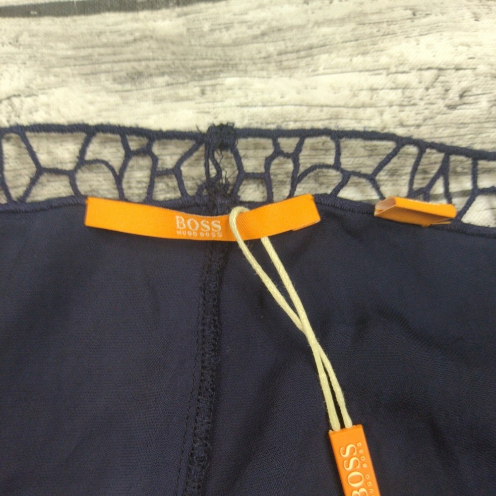 Hugo Boss Orange Navy Blue Crochet Lace Trim Sleeveless Top NWT - Picture 5 of 9